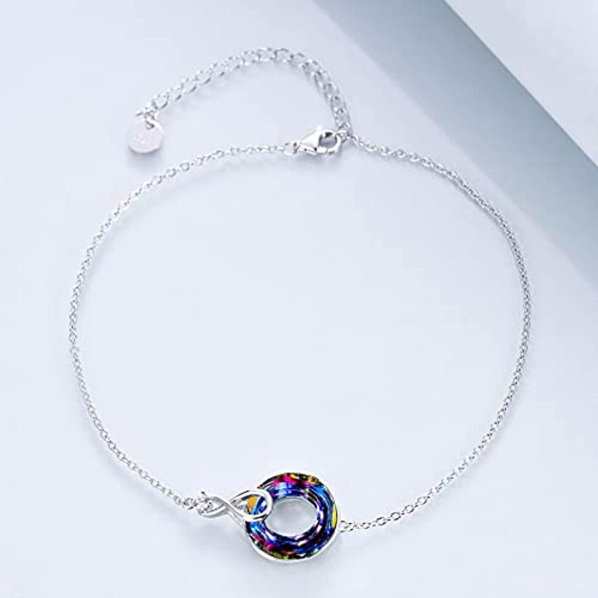 Sterling Silver Crystal Infinity Symbol Single Layer Anklet-4