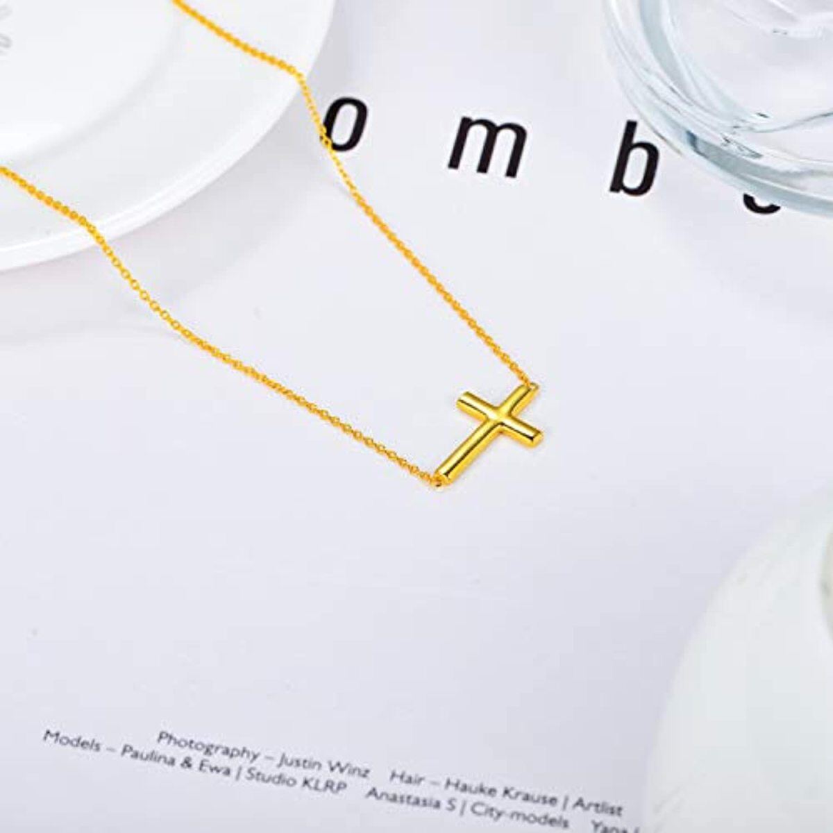 14K Gold Cross Metal Choker Necklace-5