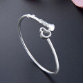 wholesale S990 Silver Heart Key Solid Silver Open-ended Smooth Surface Bracelet for Girlfriend Silver Jewelry Bangle-0-3