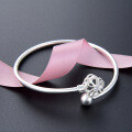 wholesale S990 Sterling Silver Four-Leaf Clover Ballpoint Pen Open-Ended Solid Bangle Bracelet for Women, Fashionable Korean Style Silver Bracelet Accessory-0-3