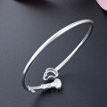 wholesale S990 Silver Heart Key Solid Silver Open-ended Smooth Surface Bracelet for Girlfriend Silver Jewelry Bangle-0-2