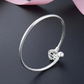 wholesale S990 Sterling Silver Four-Leaf Clover Ballpoint Pen Open-Ended Solid Bangle Bracelet for Women, Fashion Korean Style Silver Jewelry-0-1