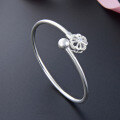 wholesale S990 Sterling Silver Four-Leaf Clover Ballpoint Pen Open-Ended Solid Bangle Bracelet for Women, Fashionable Korean Style Silver Bracelet Accessory-0-2