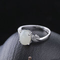 wholesale 925 Sterling Silver with Certificate Vintage Natural Hetian Jade Silver Inlaid Jade Openable Ring for Women-0-1