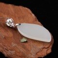 wholesale 925 Sterling Silver Embroidered Willow Leaf Hetian Jade Pendant for Vintage Style Hanfu Qipao Necklace-0-3