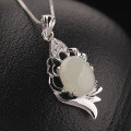 wholesale 925 Sterling Silver with Natural Hetian Jade Inlaid Vintage Cabochon Pendant Necklace for Women-0-1