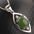 wholesale 925 silver with certificate, antique-style natural green jadeite egg-faced jade pendant necklace for mom-0-1