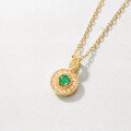 wholesale S925 Sterling Silver Plated with 9K Gold, Light Luxury Emerald and White Zircon Pendant Necklace with Small Round Plate for Spring Festival-0-1
