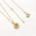 wholesale S925 Sterling Silver Plated with 9K Gold, Light Luxury Emerald and White Zircon Pendant Necklace with Small Round Plate for Spring Festival-0-2