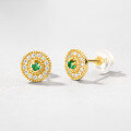 wholesale S925 sterling silver geometric round emerald earrings, retro-style, fashionable and versatile, wholesale from manufacturer-0-2