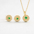 wholesale S925 Sterling Silver Plated with 9K Gold, Light Luxury Emerald and White Zircon Pendant Necklace with Small Round Plate for Spring Festival-0-3