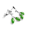 wholesale 925 Silver and Hetian Jade Green Leaf Earrings with Certificate, Pure Silver Small Leaf Bud Jade Earrings-0-1