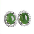 wholesale [Gold Plated 925 Sterling Silver] Simple Retro Jade Earrings, Luxury Green Jade Studs, Inlaid Cabochon Hetian Jade Earrings-0-6
