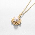 wholesale 925 silver plated with 9K gold women's pendant necklace with natural pearls and olive laurel wreath in Japanese and Korean fashion style-0-1
