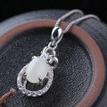 wholesale [925 Sterling Silver] Natural Hetian Jade Pendant with Certificate, Antique Style, Cabochon White Jade Stone Necklace for Women Wholesale-0-5