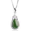 wholesale 925 Silver Hetian Jade Pendant Appraisal Certificate Water Drop Green Jade Retro Ethnic Style Silver Jewelry Necklace-0-4