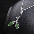 wholesale 925 Silver Inlaid Jade Pendant with Willow Leaf Bud Small Leaf Design, Fashionable Gift with Certificate, Wholesale of Jasper Pendant-0-1