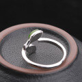 wholesale 925 Silver with Certificate Inlaid Hetian Jade Jasper Ring, Open Adjustable Jade Small Leaf Leaf Pure Silver Women's Ring-0-2