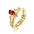 wholesale 14K Gold Filled Vintage Japanese Style Adjustable Crown Ring for Women with Garnet, Minimalist and Unique Design-0-5