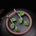 wholesale 925 Silver Inlaid with Hetian Green Jade Long Tassel Earrings, Leaf Design in Vintage Qipao Style-0-2