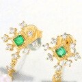 wholesale 925 Sterling Silver Japanese-style Light Luxury Niche Design Pearl Earrings with Emerald Gemstone, Minimalist Vintage Earrings-0-3