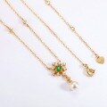 wholesale 925 Silver Japanese-style Light Luxury Niche Design Pearl Necklace for Women with Emerald Gemstone Choker Retro Jewelry-0-1