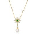 wholesale 925 Silver Japanese-style Light Luxury Niche Design Pearl Necklace for Women with Emerald Gemstone Choker Retro Jewelry-0-5