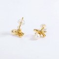wholesale Sterling silver Japanese-style luxury design small pearl earrings bow ear studs women's Valentine's Day gift wholesale-0-2