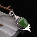 wholesale 925 Sterling Silver with Natural Jade Pendant Necklace, Antique Style Jade Pendant, Cabochon Jasper Drop Necklace Gift for Girlfriend-0-2