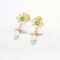 wholesale 925 Sterling Silver Japanese-style Light Luxury Niche Design Pearl Earrings with Emerald Gemstone, Minimalist Vintage Earrings-0-1