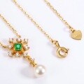 wholesale 925 Silver Japanese-style Light Luxury Niche Design Pearl Necklace for Women with Emerald Gemstone Choker Retro Jewelry-0-3
