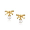 wholesale Sterling silver Japanese-style luxury design small pearl earrings bow ear studs women's Valentine's Day gift wholesale-0-4