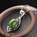 wholesale 925 silver with certificate, antique-style natural green jadeite egg-faced jade pendant necklace for mom-0-3