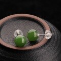 wholesale 925 Silver Inlaid with Hetian Jade Earrings, 8mm Bead Jasper Ear Studs for Women, Wholesale with Appraisal Certificate, Ancient Style-0-1