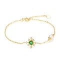 wholesale 925 Sterling Silver Japanese-style Light Luxury Niche Design Pearl Bracelet for Women with Emerald Gemstone, Simple and Retro-0-5