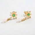 wholesale 925 Sterling Silver Japanese-style Light Luxury Niche Design Pearl Earrings with Emerald Gemstone, Minimalist Vintage Earrings-0-2