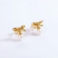wholesale Sterling silver Japanese-style luxury design small pearl earrings bow ear studs women's Valentine's Day gift wholesale-0-1
