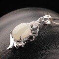 wholesale 925 Sterling Silver with Natural Hetian Jade Inlaid Vintage Cabochon Pendant Necklace for Women-0-5