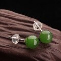wholesale 925 Silver Inlaid with Hetian Jade Earrings, 8mm Bead Jasper Ear Studs for Women, Wholesale with Appraisal Certificate, Ancient Style-0-3