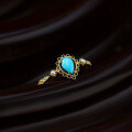 wholesale 14K Gold Artli Light Jewelry Natural Turquoise Pearl Hollow Floral Ring for Women, Vintage Ethnic Style-0-1