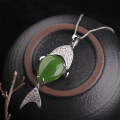 wholesale 925 sterling silver retro ethnic style Hetian jade and green jade pendant with certificate, fish-shaped necklace pendant for women-0-1