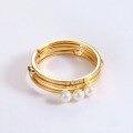 wholesale S925 Silver Japanese Korean Style Adjustable Three-Finger Stackable Open Ring with Pearl White Zircon-0-2