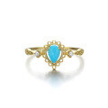 wholesale 14K Gold Artli Light Jewelry Natural Turquoise Pearl Hollow Floral Ring for Women, Vintage Ethnic Style-0-4