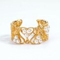 wholesale S925 Plated 9K Gold Retro Chic Hollowed-out Royal Lace Pearl Ring with Shell Pearl Open Adjustable Ring for Women-0-1