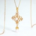 wholesale Metal: S925 Silver Plated with 9K Gold Japanese and Korean Light Luxury Vintage Royal Style Freshwater Pearl Pendant Necklace for Women, Custom Processing-0-2