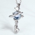 wholesale S925 Sterling Silver, Small Fresh Korean and Japanese Style Forest Girl Sky Blue Topaz Planet Key Necklace, Platinum-Plated Internet-Famous Pendant for Women-0-2