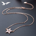 wholesale S925 Silver Jewelry, Lucky Star Pendant Choker Necklace for Women, with Inlaid Zircon and Rose Gold Plated Chain Set-0-3