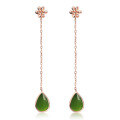 wholesale Rose gold 925 sterling silver with certificate, original ethnic style Hetian jade green jade long earrings, ear thread ear drops-0-4