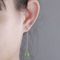 wholesale Rose gold 925 sterling silver with certificate, original ethnic style Hetian jade green jade long earrings, ear thread ear drops-0-1