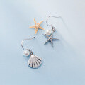 wholesale Metal: S925 Earrings for women, Korean-style small fresh and personalized asymmetric starfish shell animal earrings accessory G2058-0-3